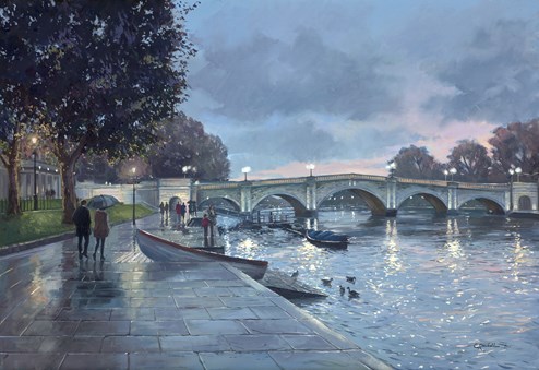 Twilight at Richmond Bridge by Charles Rowbotham - Original Painting on Board
